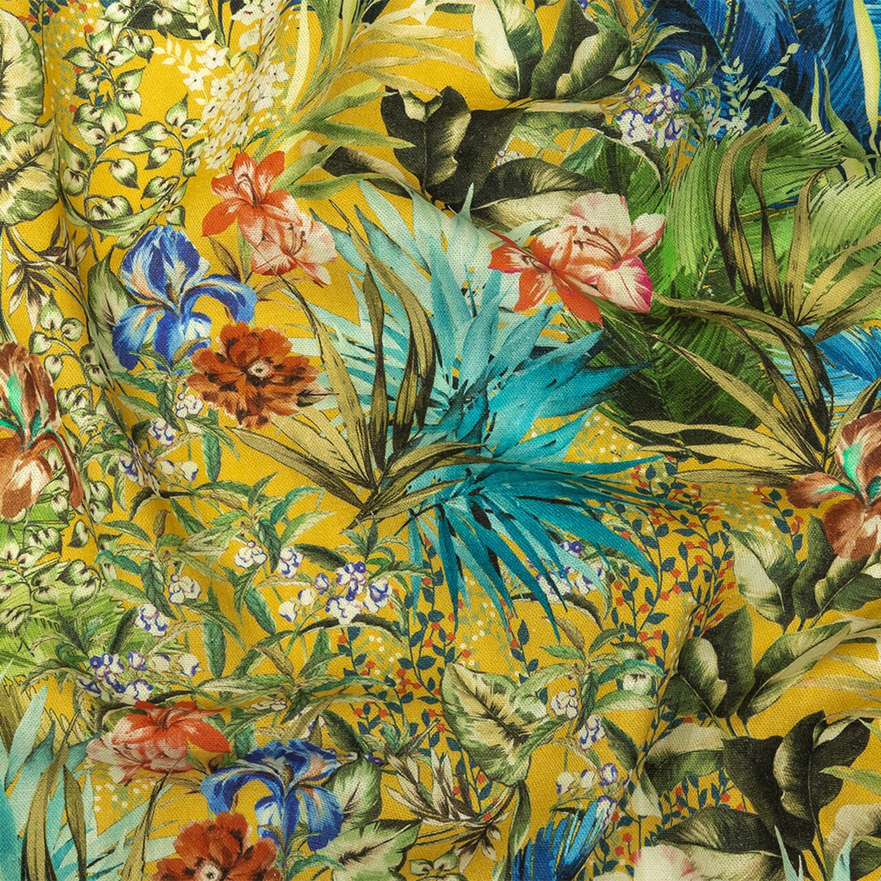 1 Yard Linen and Rayon Woven Yellow and Multicolor Floral Amazonia Print